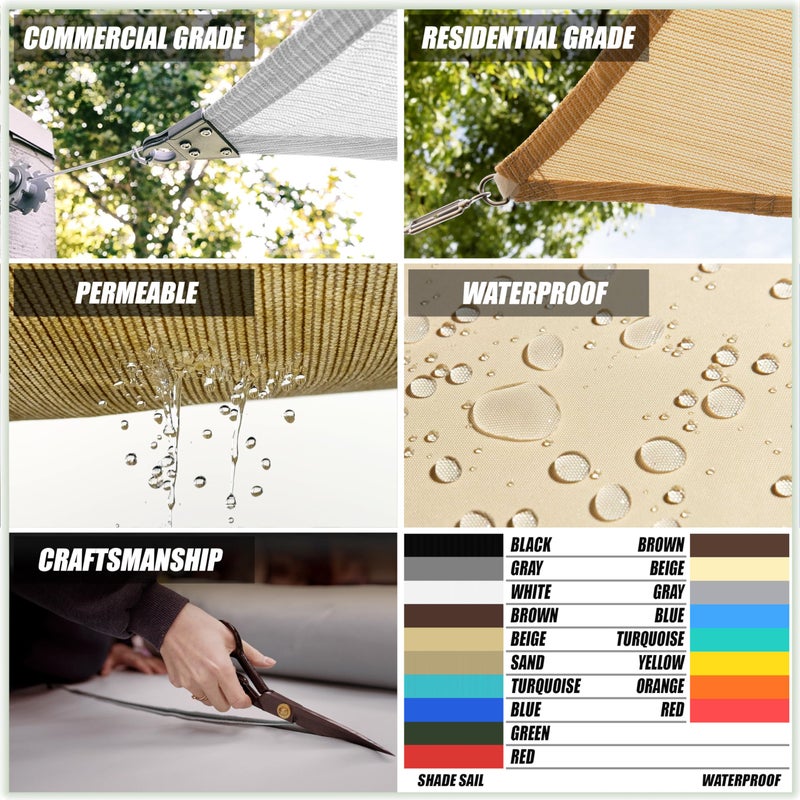 ColourTree لون شجرة 7' × 12' مظلة شمسية مستطيلة بيج TADR0712 مقاومة للماء قماش ظل، 95% حجب للأشعة فوق البنفسجية مقاوم للأشعة فوق البنفسجية والماء، للحديقة الخارجية أو الكاربوورت (نقوم بعمل أحجام مخصصة) - Image 4